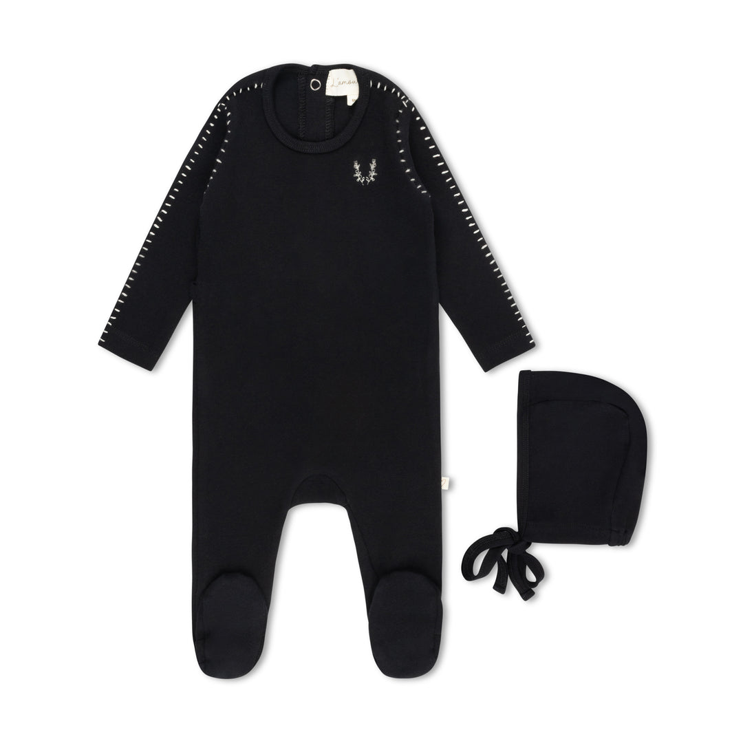 Whipstitch Vine Footie-Black/Cream