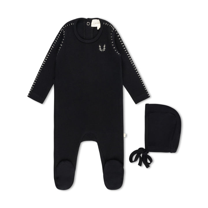 Whipstitch Vine Footie-Black/Cream