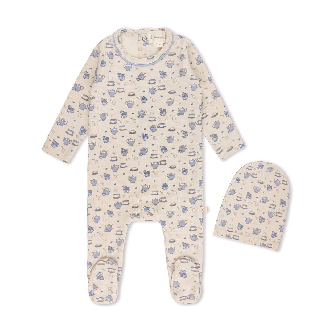 Tea Party Footie-Blue