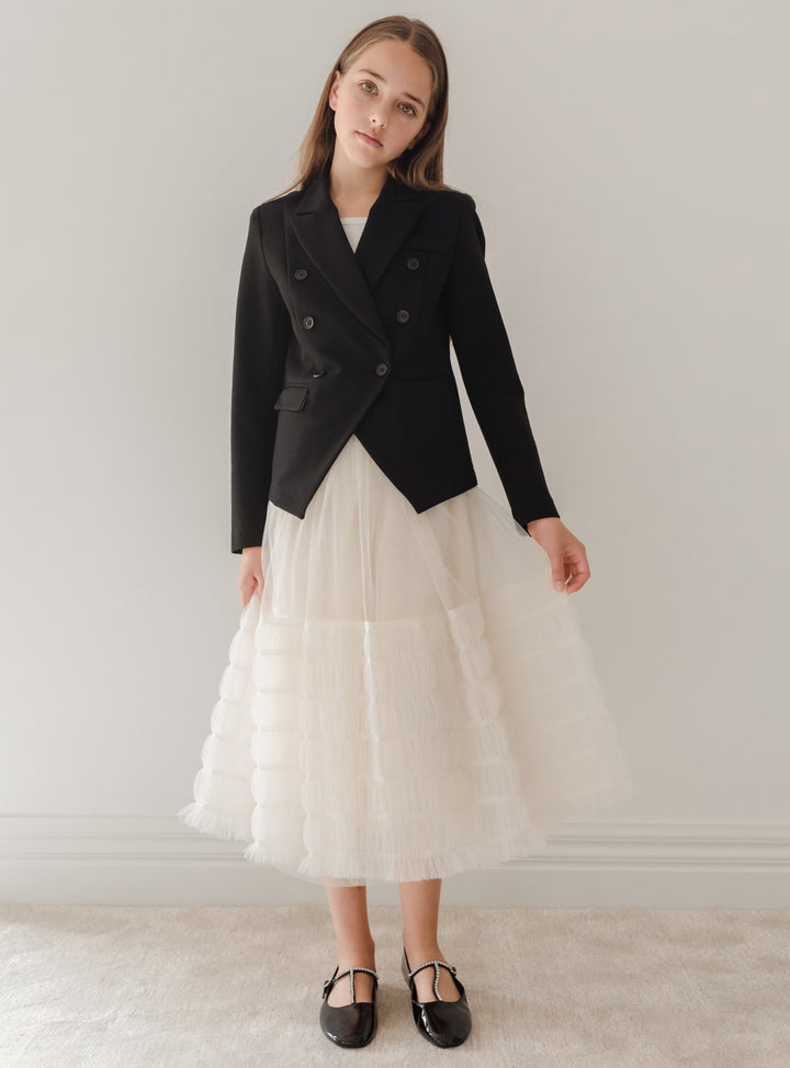 3092-Cream Smocked Tulle Skirt
