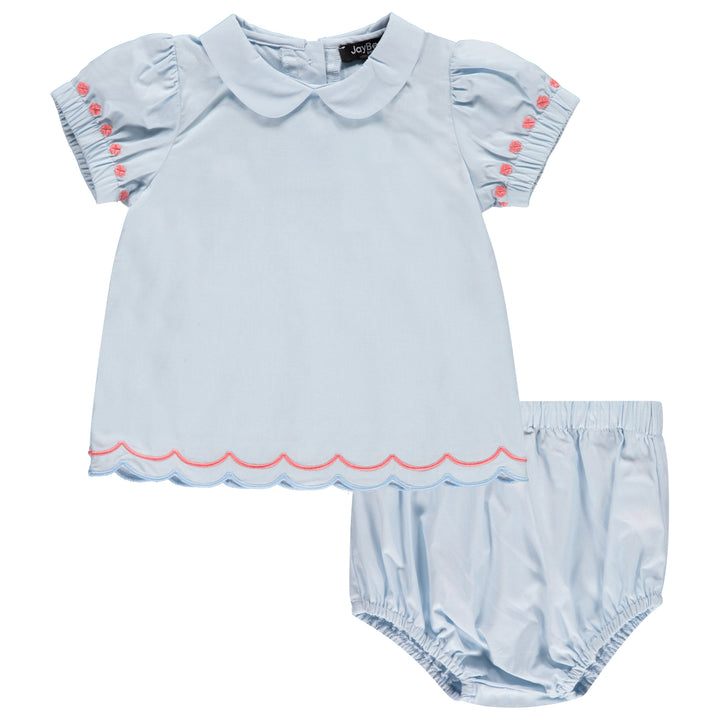 30954-Scalloped Blouse Set-French Blue