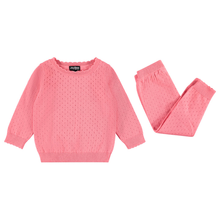 30963-Pointelle Sweater Set-Coral