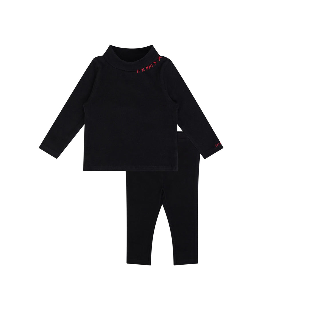 31032 Stitch Mock Neck Set - Black/Red