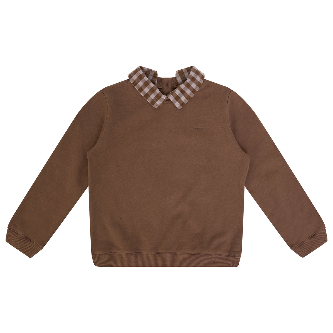 31070 Checkered Collar Sweatshirt - Chestnut/Slate