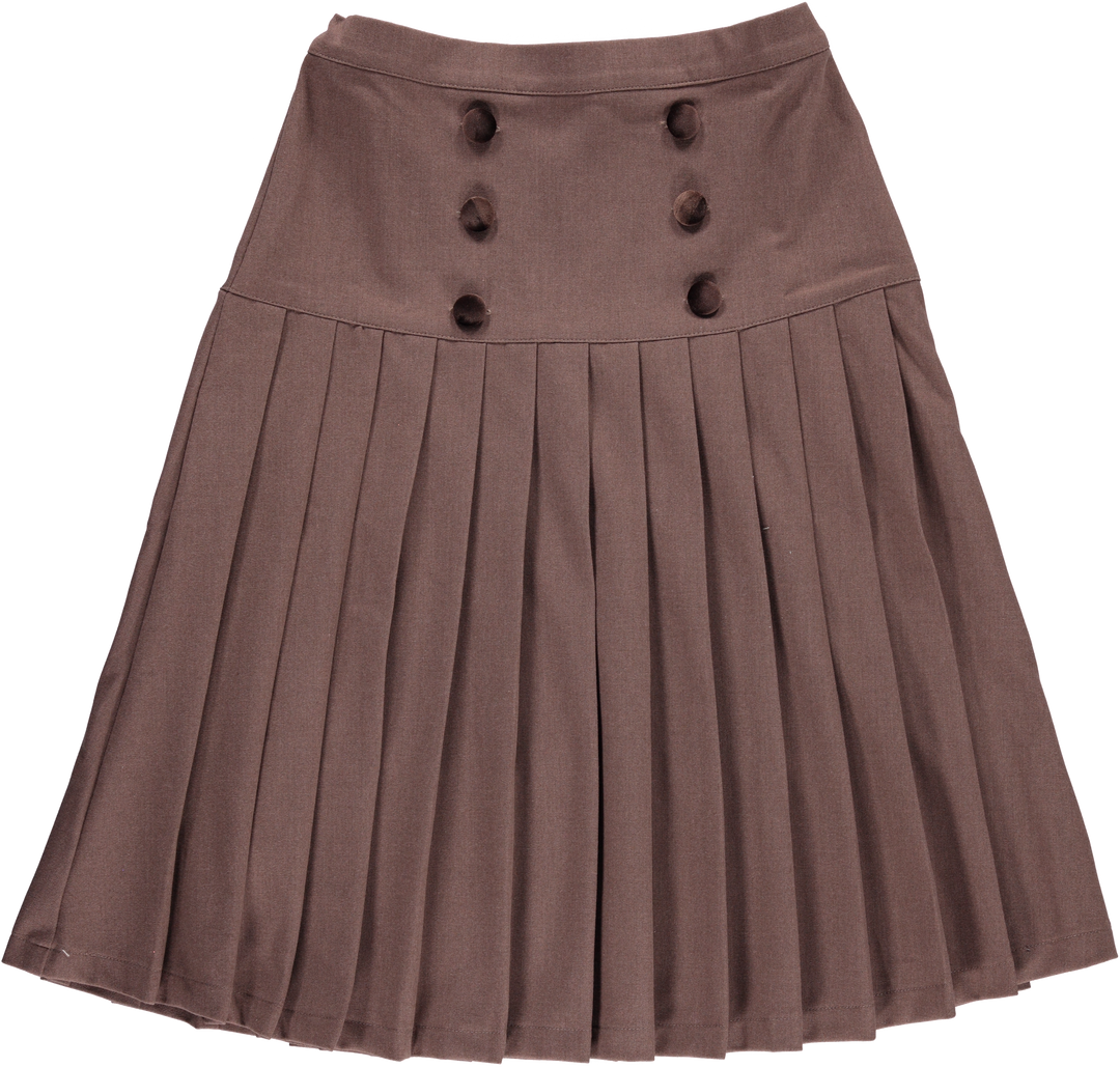31073 Button Detail Pleated Skirt - Toffee