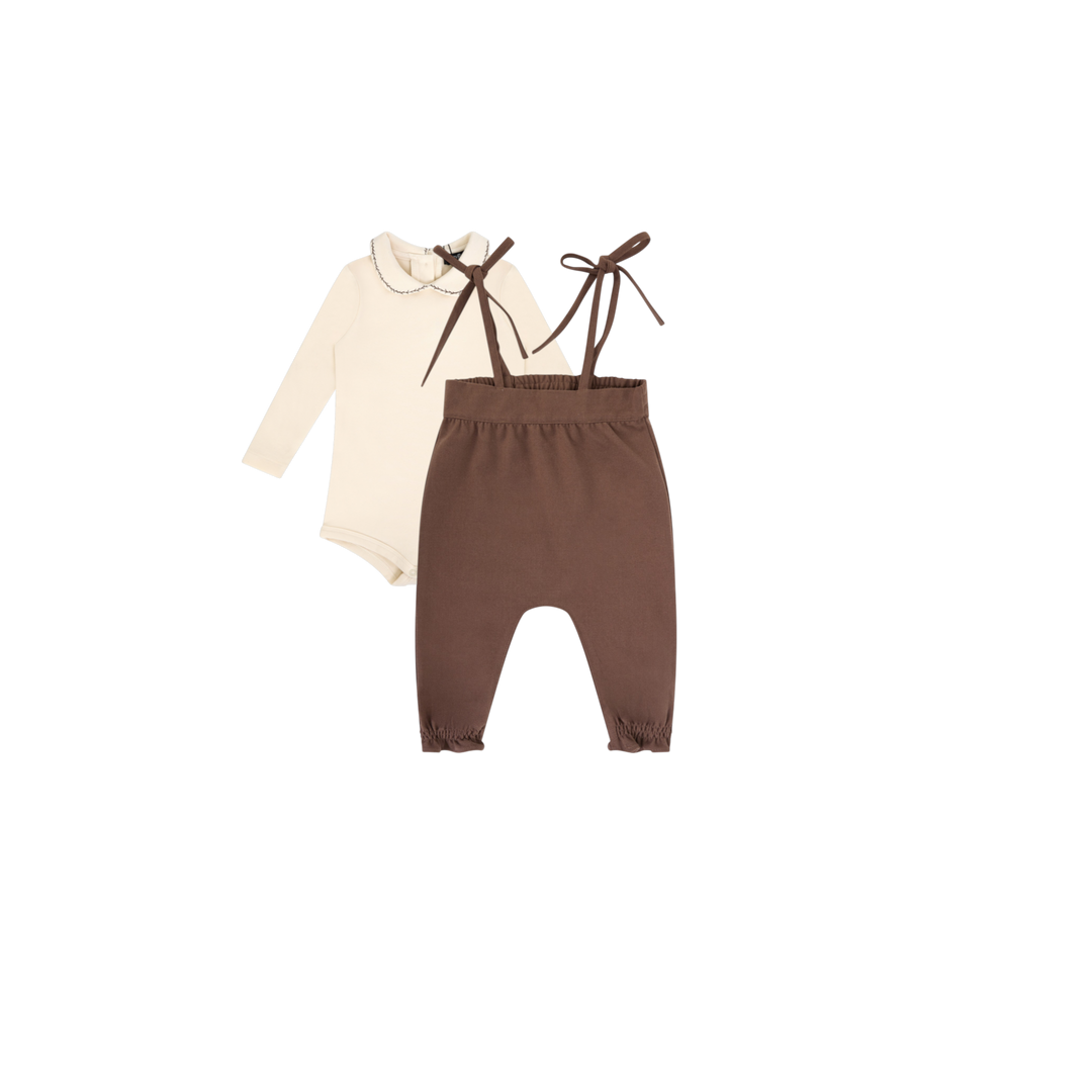 31077 Smocked Detail Romper Set Girl - Toffee/Cream