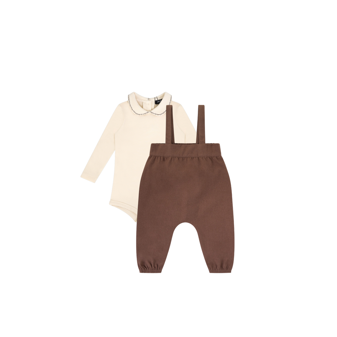 31078 Smocked Detail Romper Set Boy - Toffee/Cream