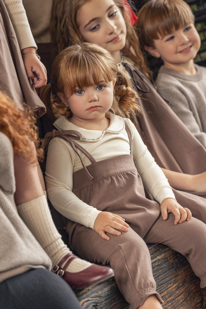 31077 Smocked Detail Romper Set Girl - Toffee/Cream