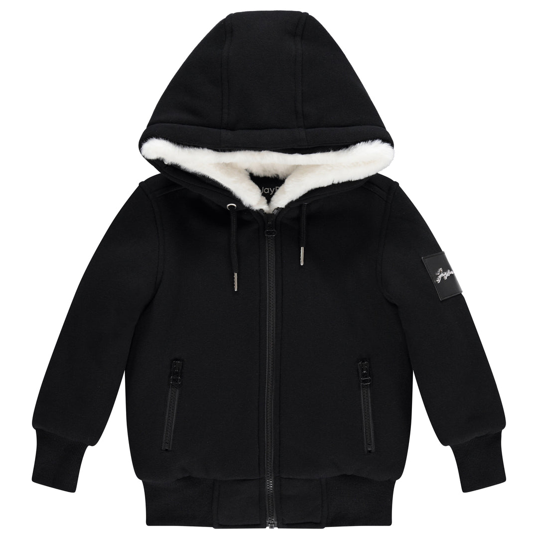 10099 Fur Lined Hoodie - Black/Winter White