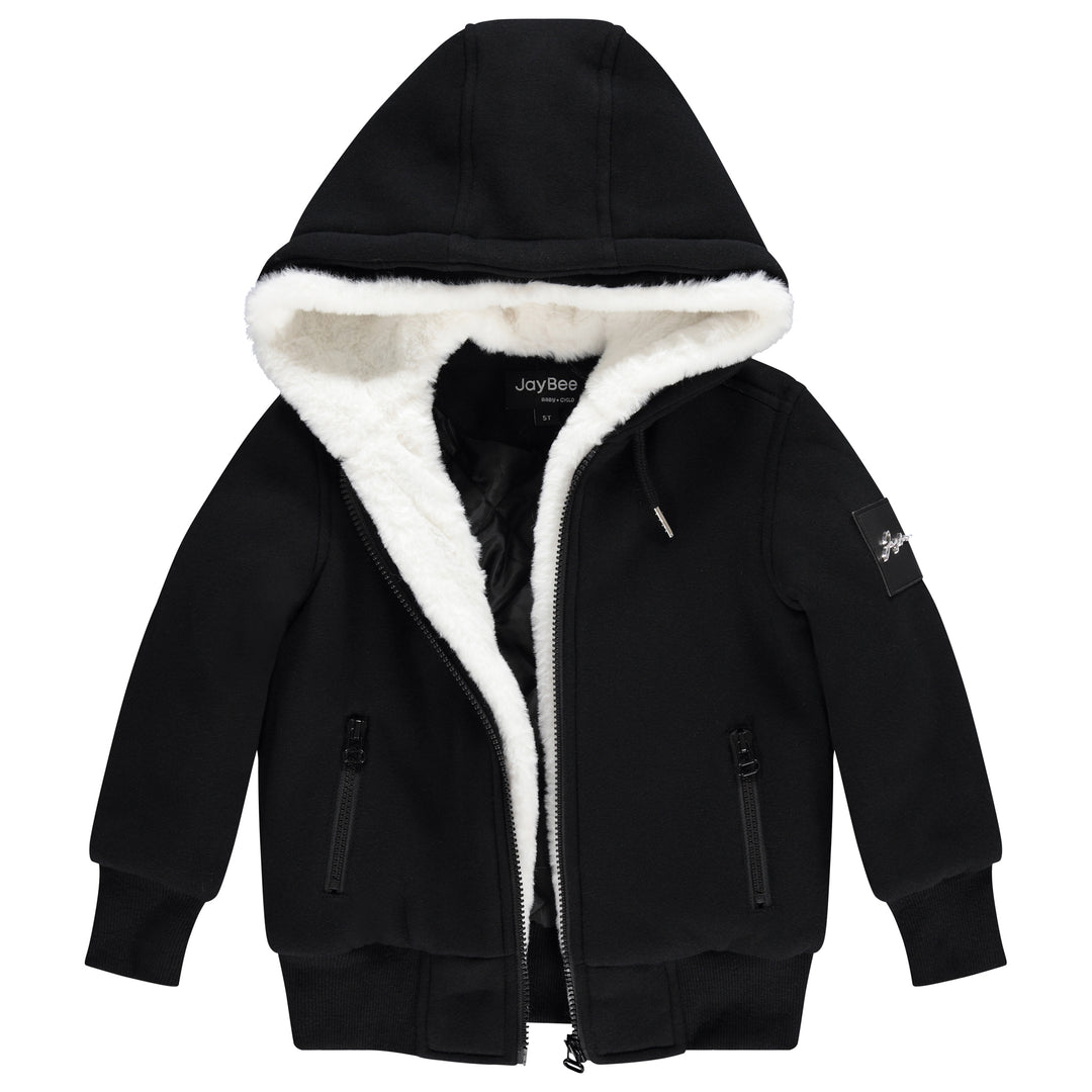 10099 Fur Lined Hoodie - Black/Winter White