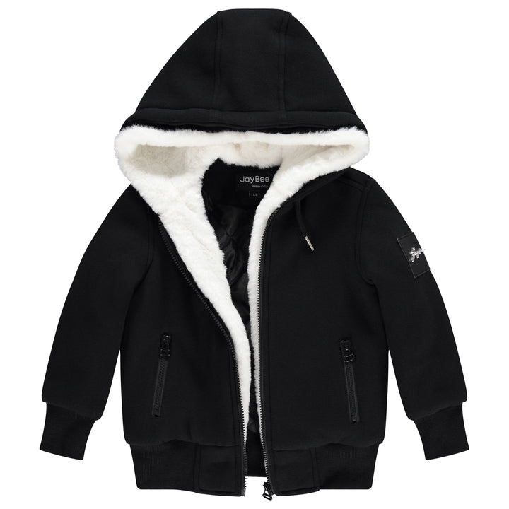 10099 Fur Lined Hoodie - Black/Winter White