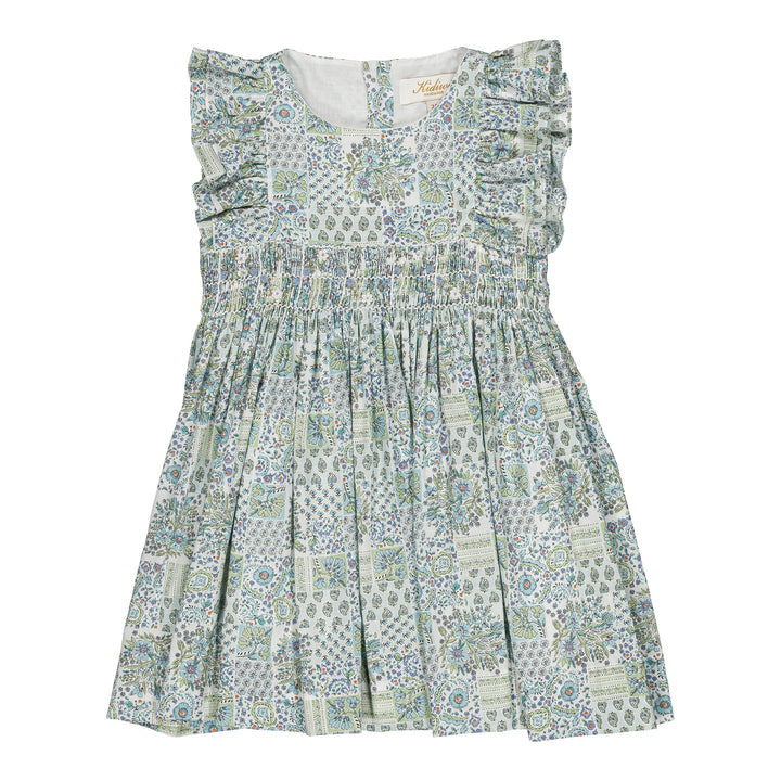 36011-TI339 DRESSES - BLUE PATCHWORK PRINT (LONGER LENGTH)