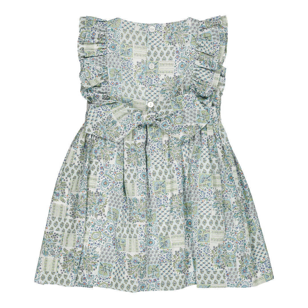 36011-TI339 DRESSES - BLUE PATCHWORK PRINT (LONGER LENGTH)