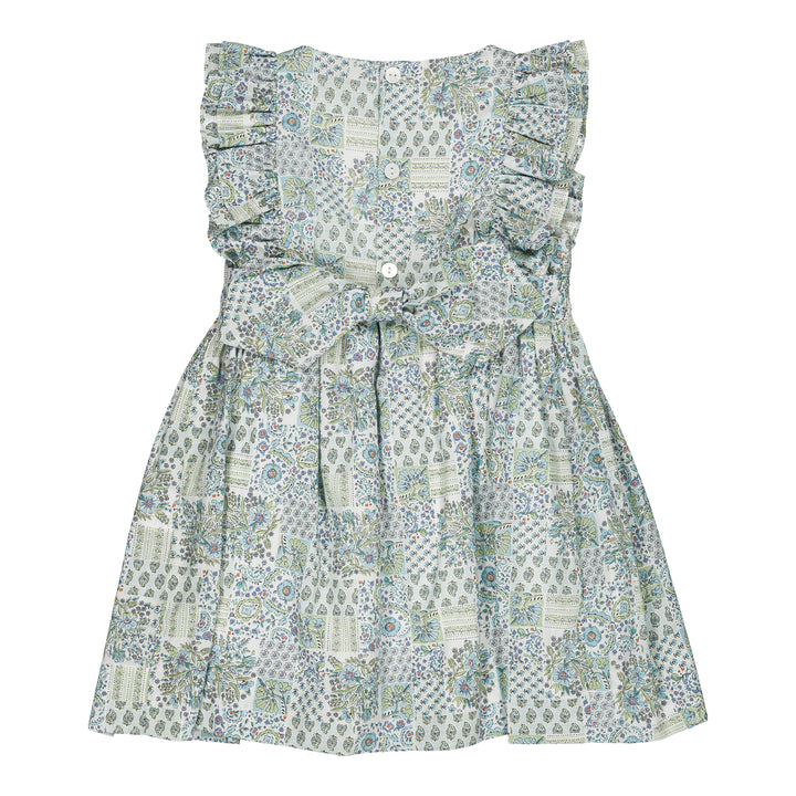 36011-TI339 DRESSES - BLUE PATCHWORK PRINT (LONGER LENGTH)