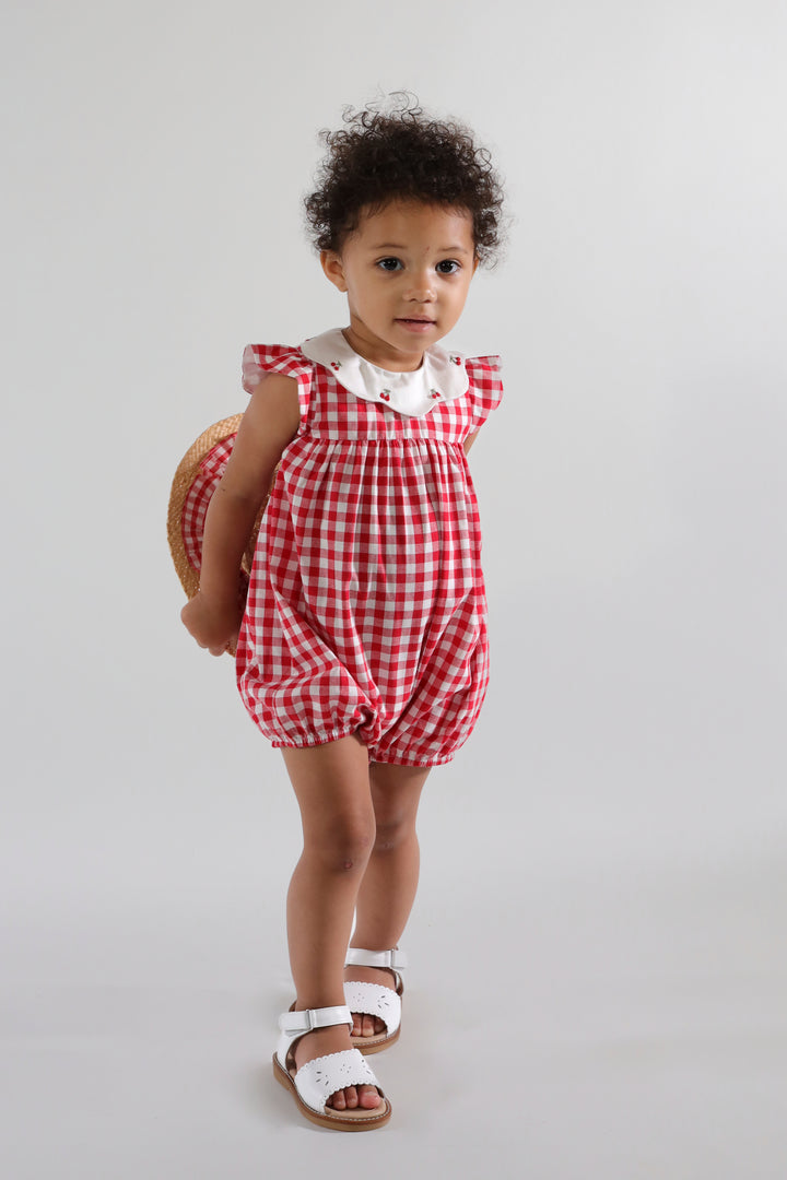 36232-TC021 ROMPERS - MEDIUM RED GINGHAM