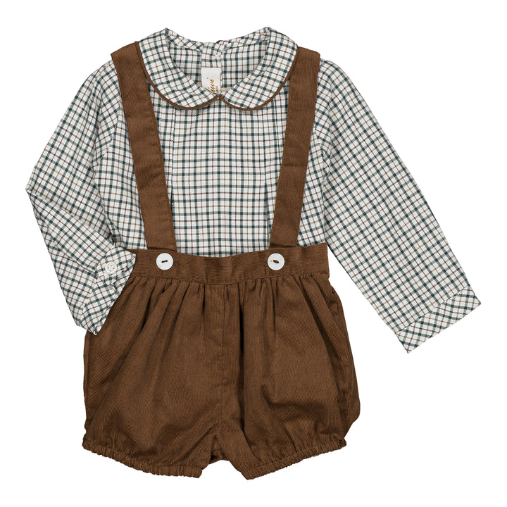 37093 AYMERIC & JACQUES BABY BOY SET - FOREST GREEN CHECKS & HAZELNUT BROWN CORDUROY