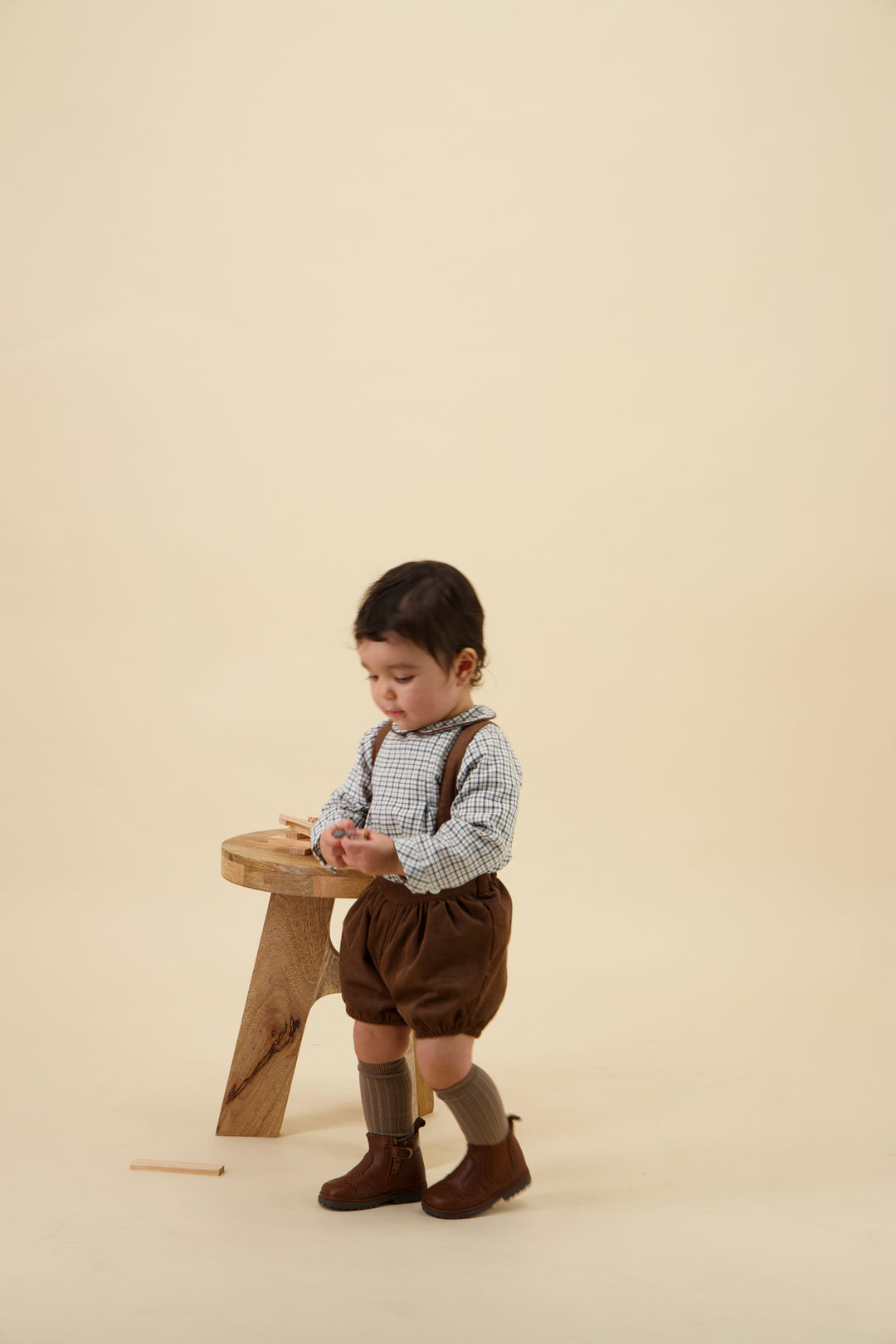 37093 AYMERIC & JACQUES BABY BOY SET - FOREST GREEN CHECKS & HAZELNUT BROWN CORDUROY