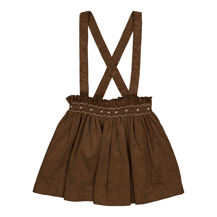 37101 LOUISE SMOCKED SKIRT - HAZELNUT BROWN CORDUROY