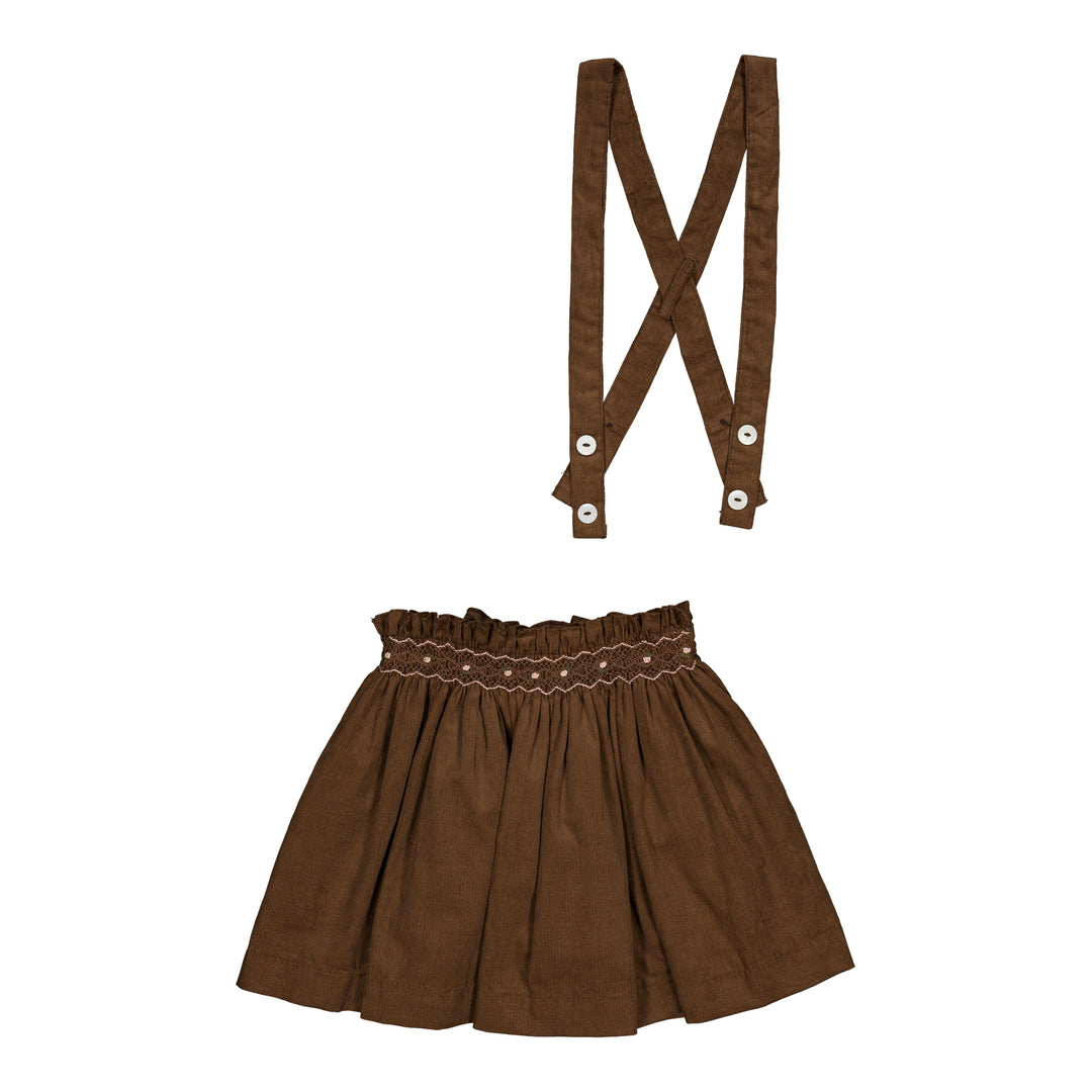 37101 LOUISE SMOCKED SKIRT - HAZELNUT BROWN CORDUROY