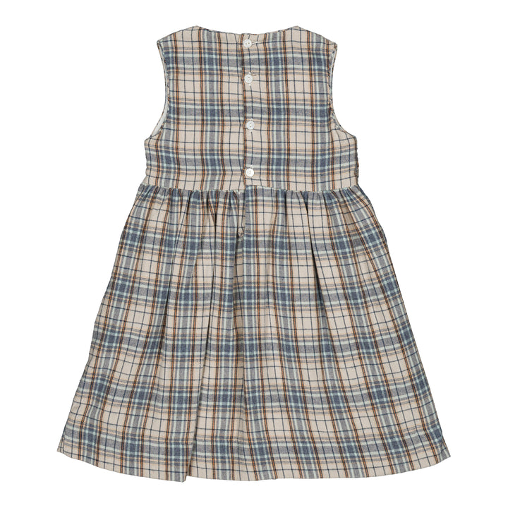 37191 CARMELLE SMOCKED PINAFORE GIRL DRESS - BLUE/GREY TARTAN
