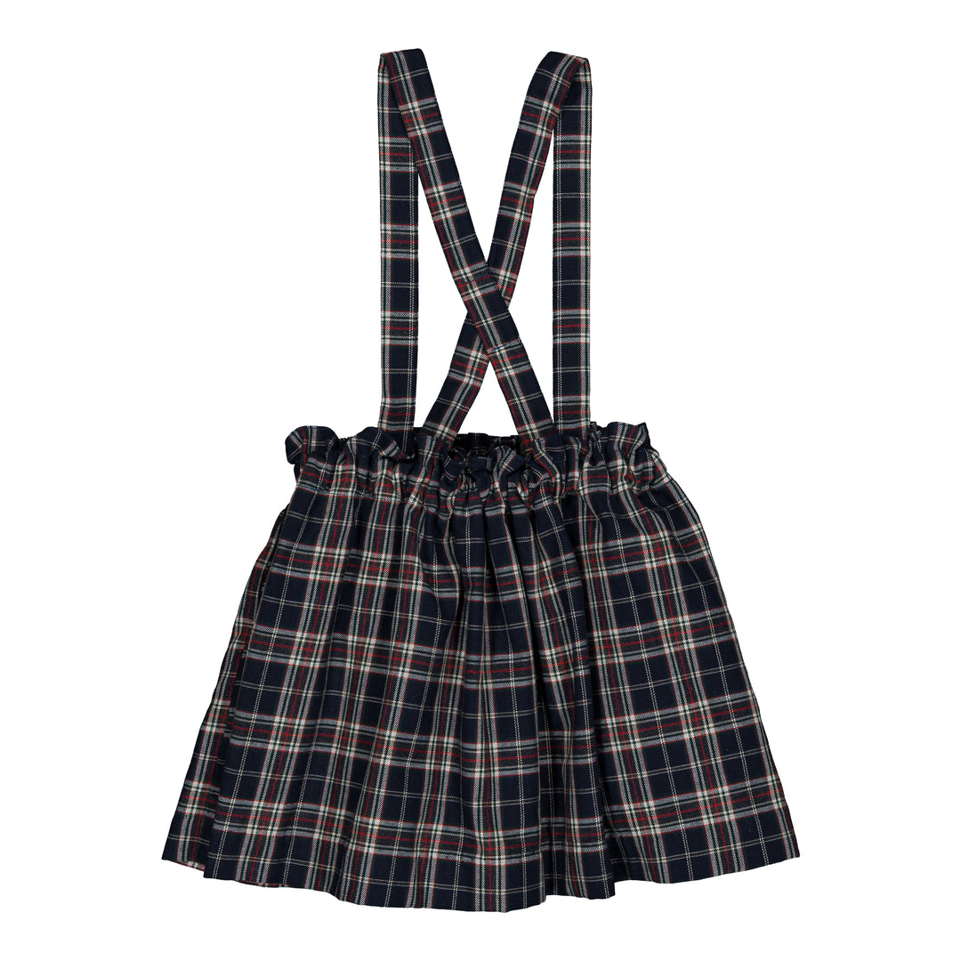 37273 LOUISE SMOCKED SKIRT - NAVY BLUE AND RED BURGUNDY TARTAN