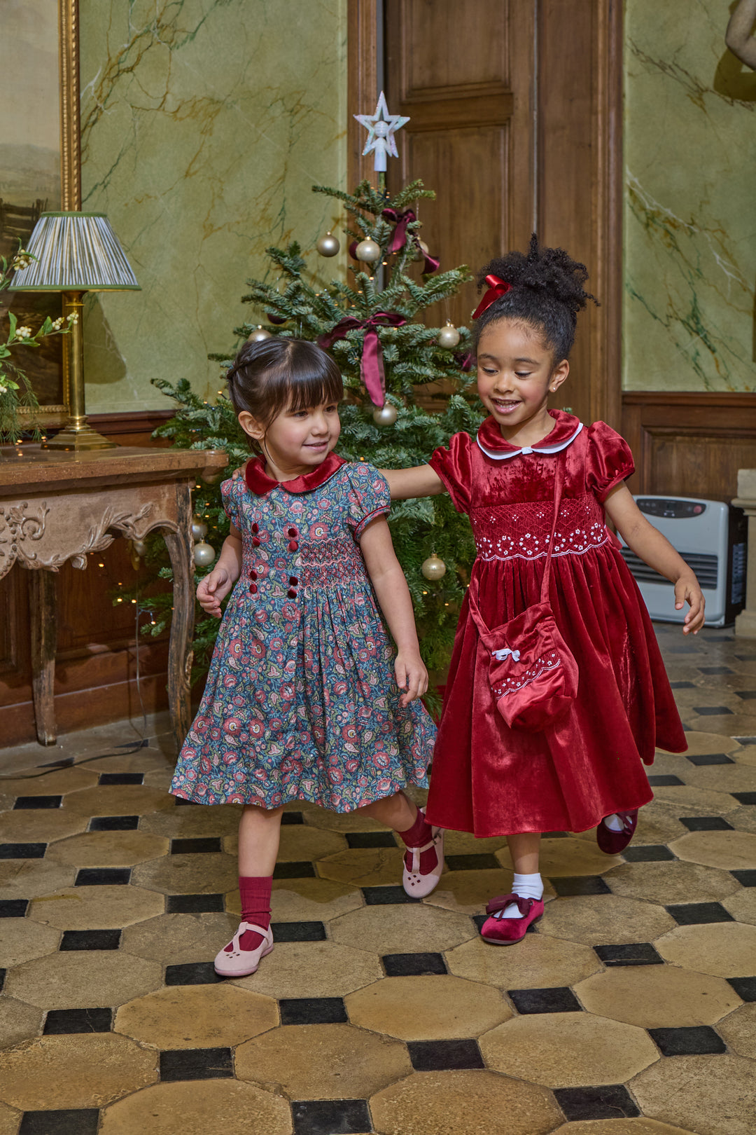 37311 MATHILDE SMOCKED GIRL DRESS - BURGUNDY VELVET