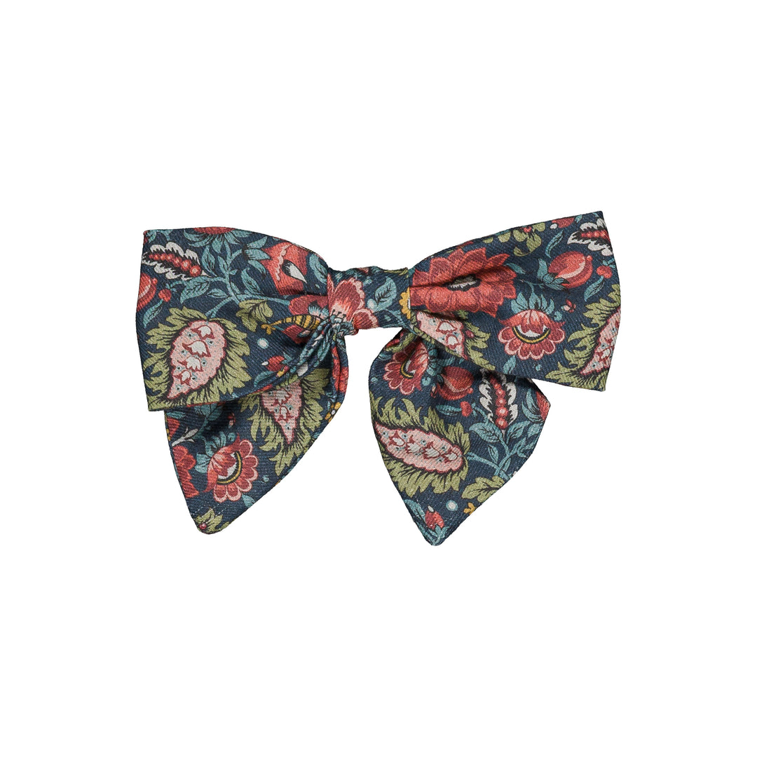 37304 BONNIE HAIR CLIP - RED AND NAVY FLORAL PAISLEY PRINT