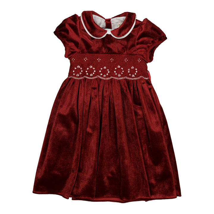 37311 MATHILDE SMOCKED GIRL DRESS - BURGUNDY VELVET