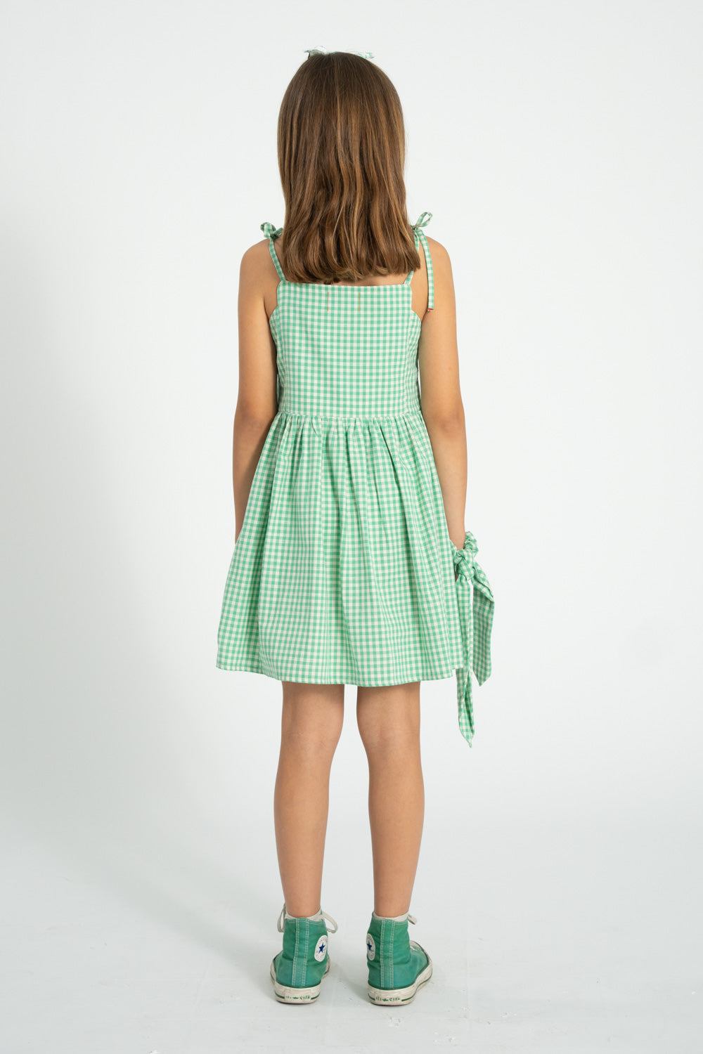 SS26.USAMN2615A-LONG DRESS - GREEN ECRU CHECKERED