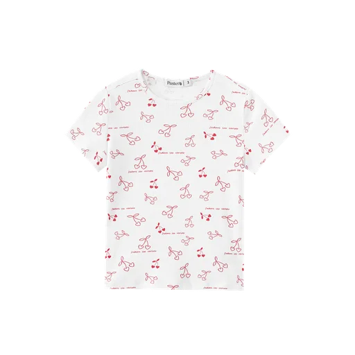 SHORT SLEEVE CHERRY PRINTED T-SHIRT-WHITE
