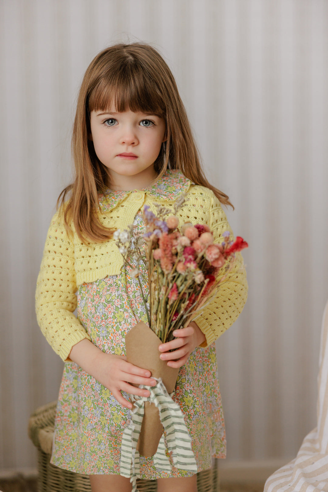 P7306 FLORAL FRILL EGDE DRESS-YELLOW