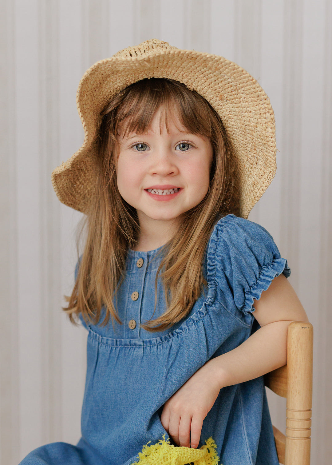 P7318 CROCHET APPLIQUE DENIM DRESS-DENIM
