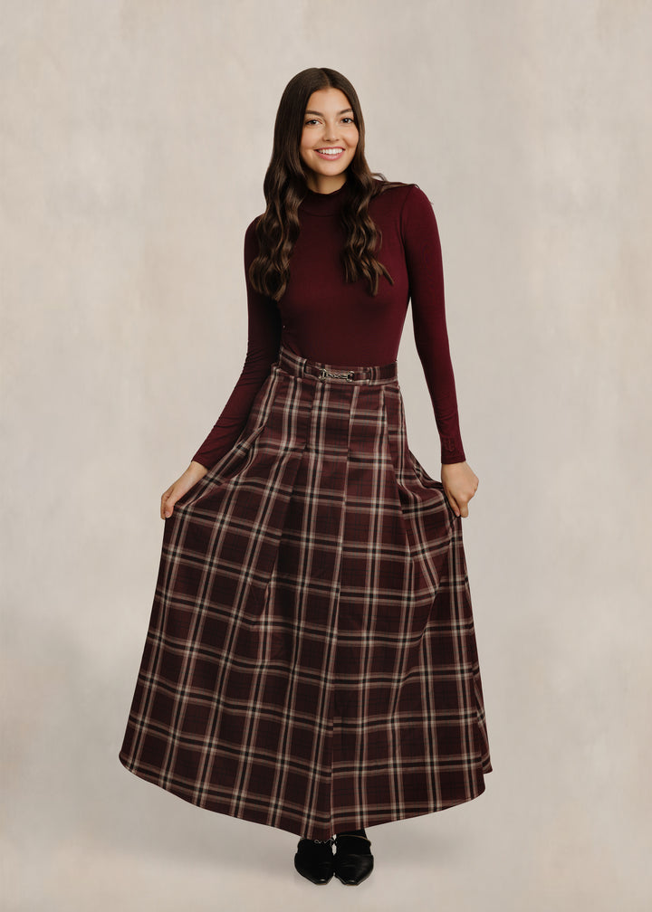 RVW650S-A Brown/Burgundy Horsebit Plaid Skirt