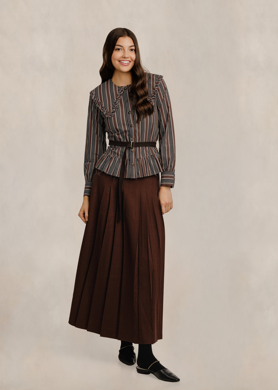 RVW627T-A Brown/Navy Striped Triangle Collar Shirt