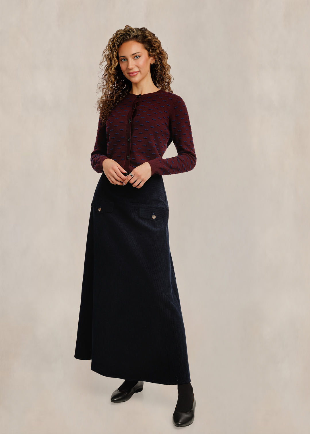 RVW606S-B Corduroy Flap Detail Skirt - Black