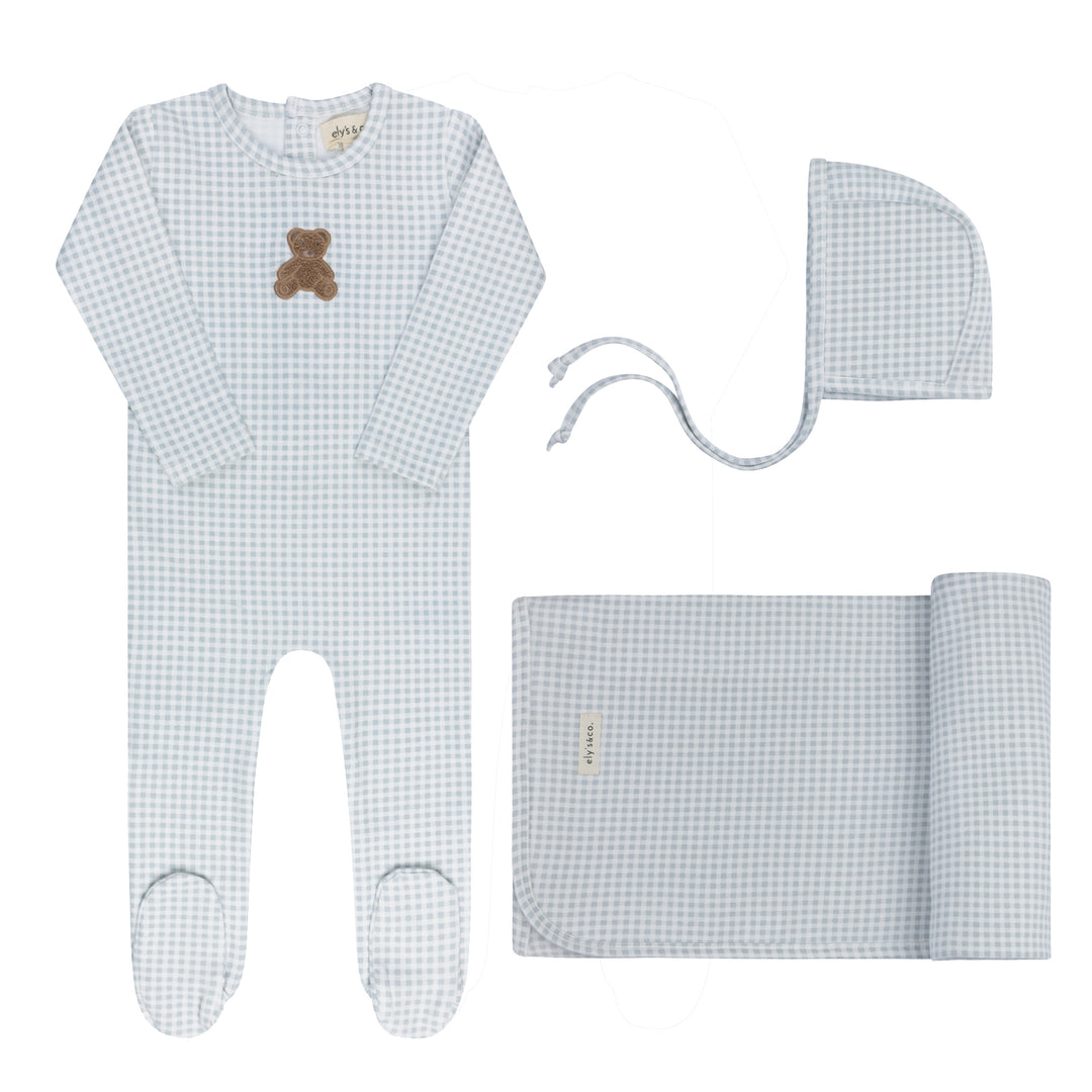 AW26-0037-GBG Gingham Teddy Collection Take Me Home Set  - Blue