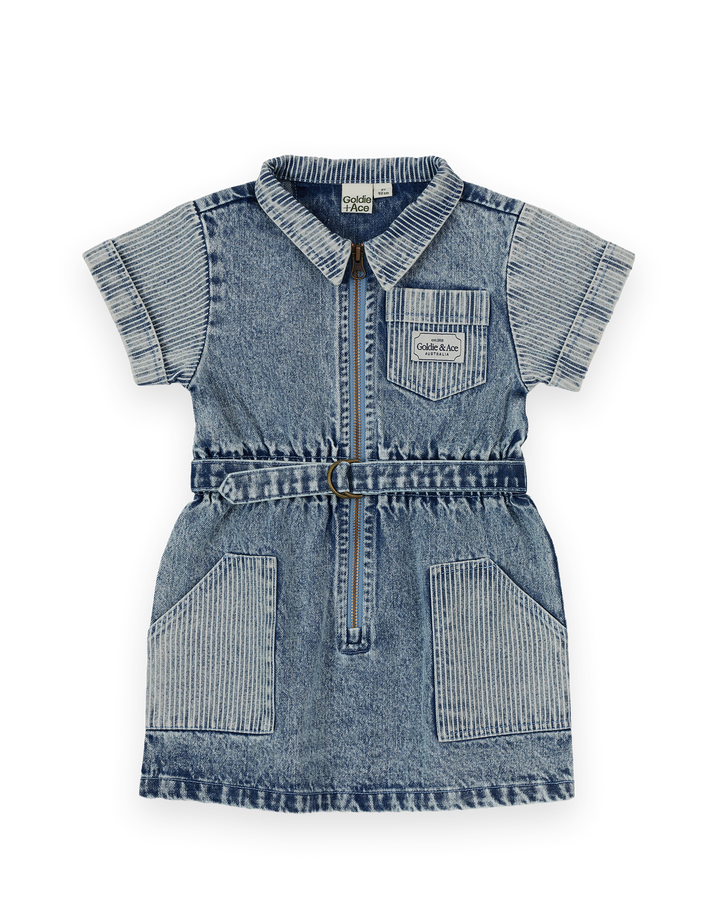 PIPER PINSTRIPE DENIM BELTED DRESS