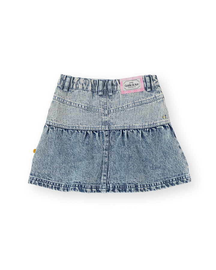 PINSTRIPE PEPLUM DENIM SKIRT