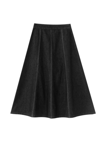 PANELED MIDI SKIRT-BLACK DENIM