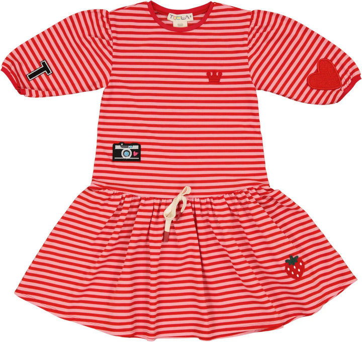 20-060C-Stripe Applique Dress-Red