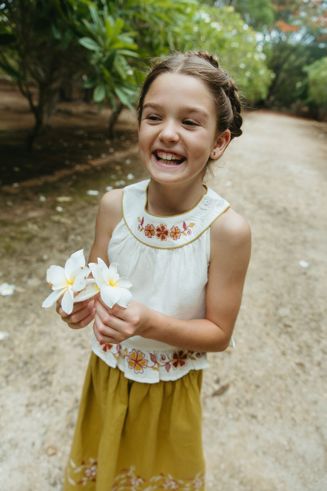 Elsie Skirt Set in Antique White & Chartreuse