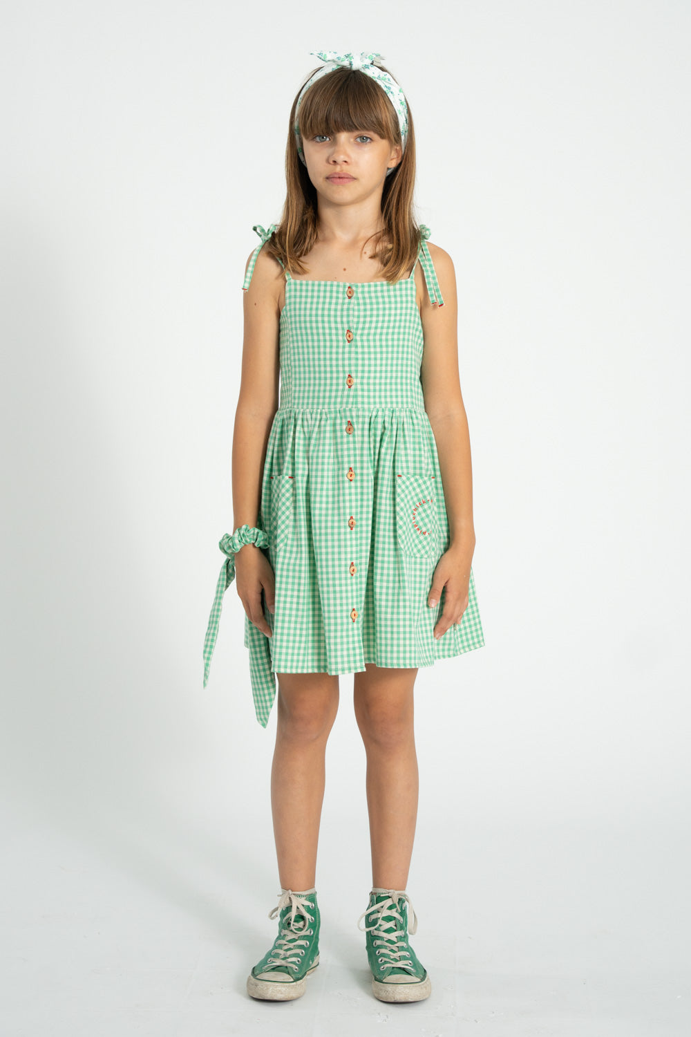 SS26.USAMN2615A-LONG DRESS - GREEN ECRU CHECKERED