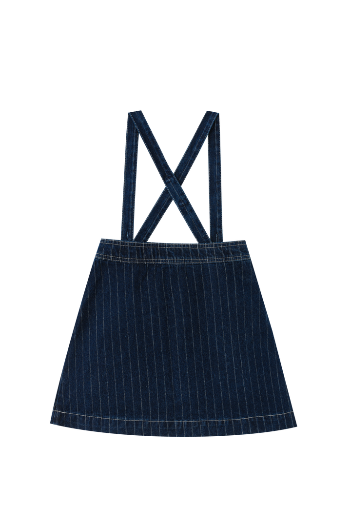 STRIPED SUSPENDER SKIRT-DENIM STRIPED