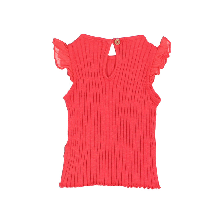 5609 RIB RUFFLE T-SHIRT-CORAL