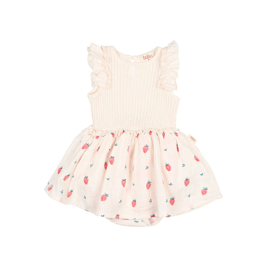 5647 STRAWBERRY COMBI DRESS-CREAM PINK