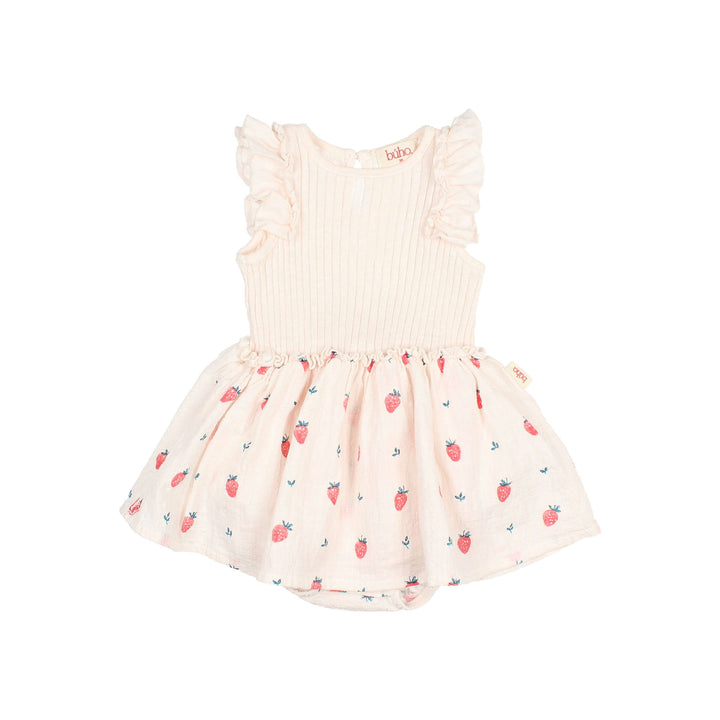 5647 STRAWBERRY COMBI DRESS-CREAM PINK