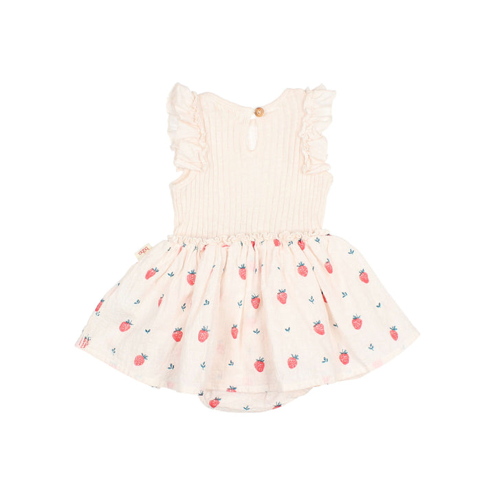 5647 STRAWBERRY COMBI DRESS-CREAM PINK