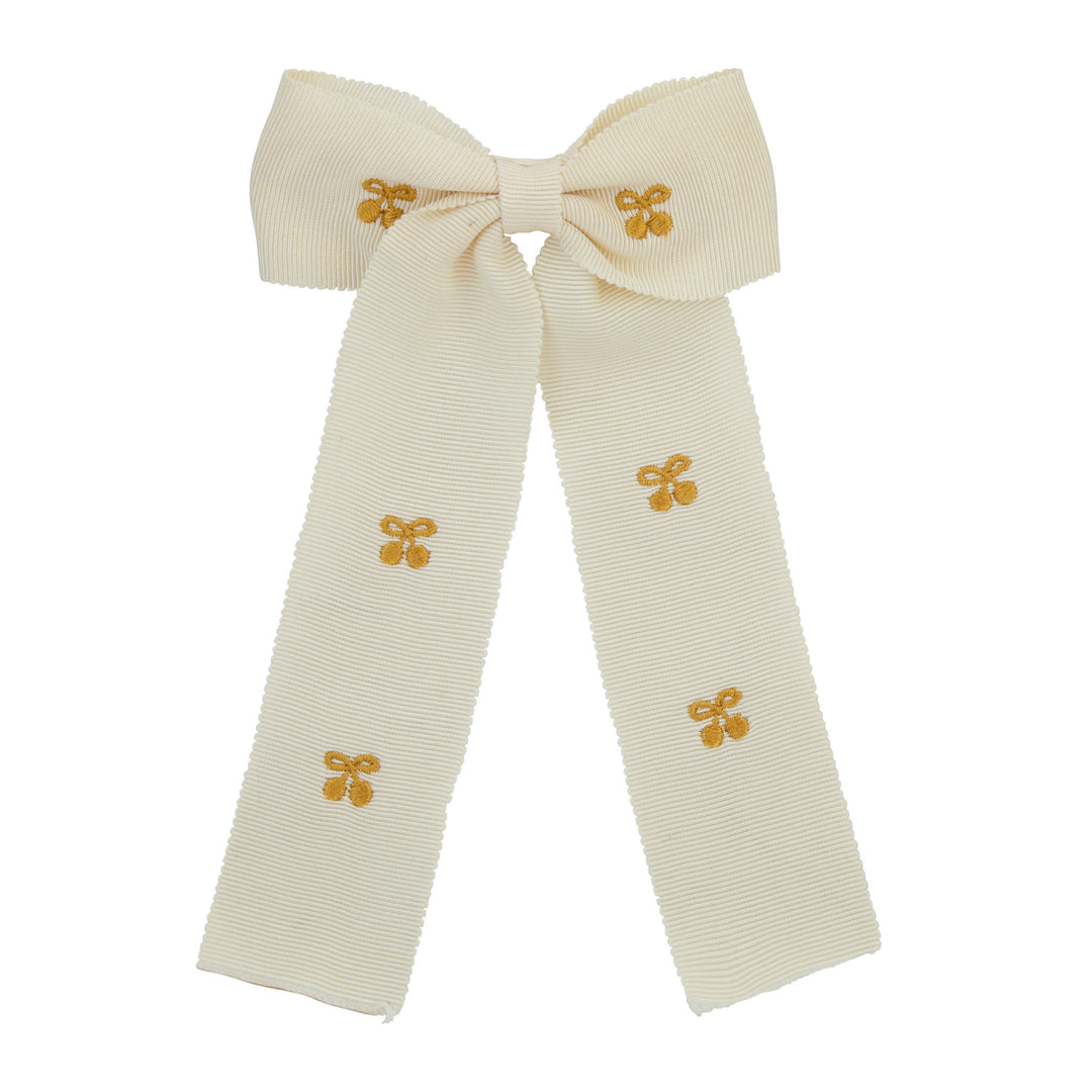 25S-Gold Cherry embroidered thick bow-Cream