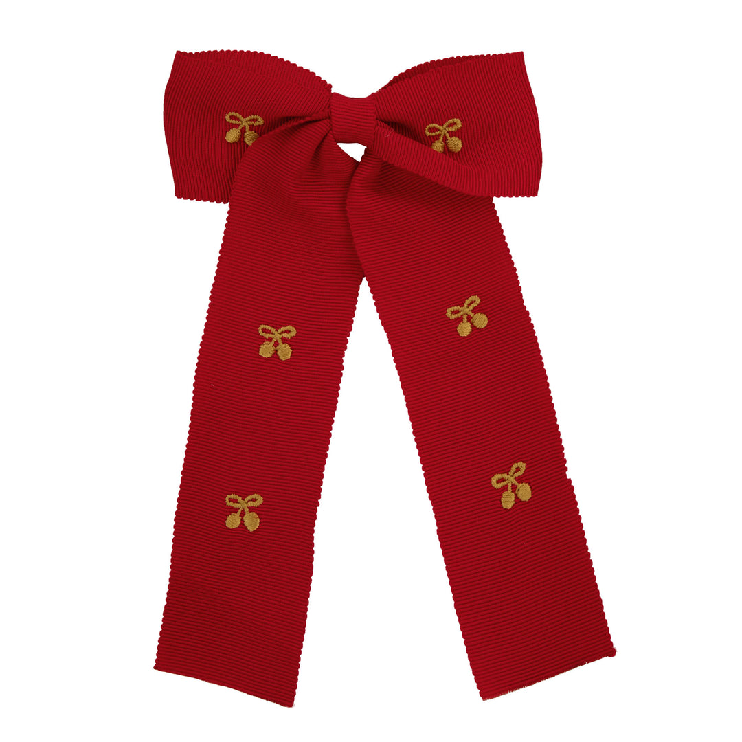 25S-Gold Cherry embroidered thick bow-Red