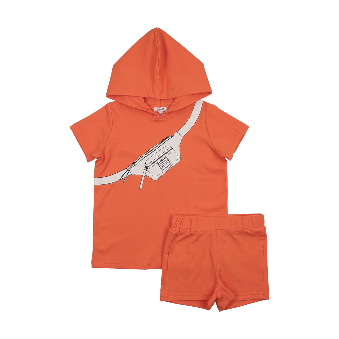 BTSS26052SS-Printed Fanny Pack Hooded Short Sleeve Set-Orange